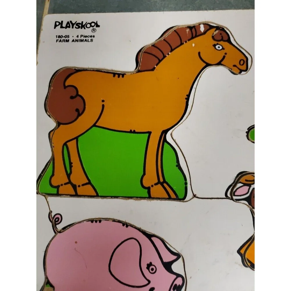 Playskool Farm Animals Wood Puzzle 180-05 Horse Pig Cow Chicken Vintage